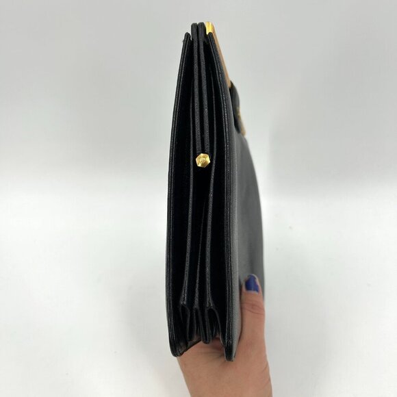 BIENEN DAVIS Vintage 1950's Black Leather Accordion Square Hand Bag Purse - Picture 5 of 8